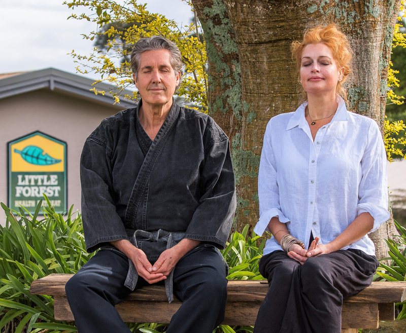 Mark Stephens meditating with Tziporah Malkah at Little Forest